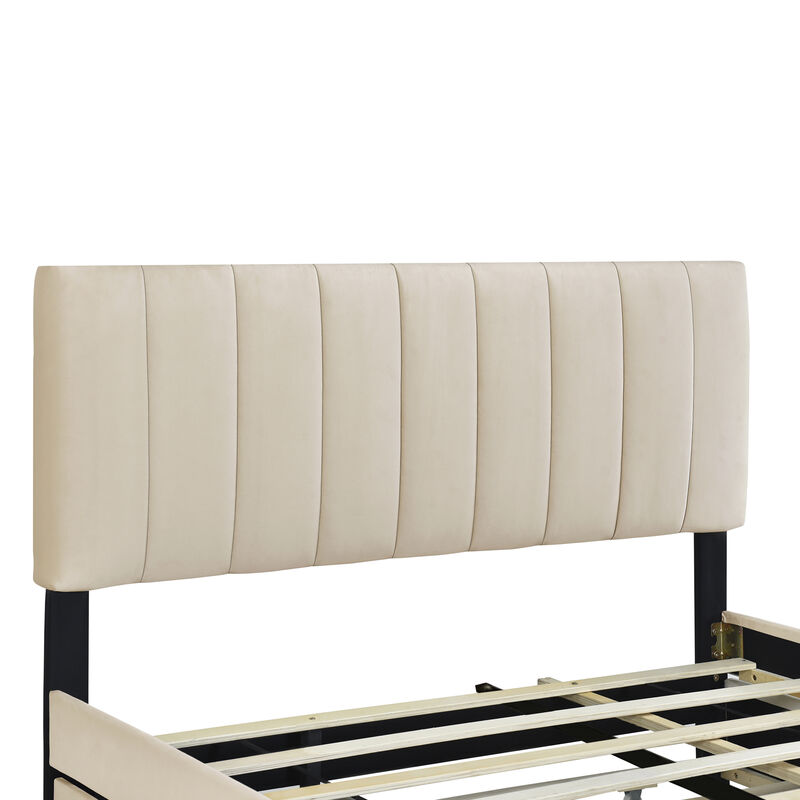Merax Velvet Platform Bed Frame with  Drawers and Trundle
