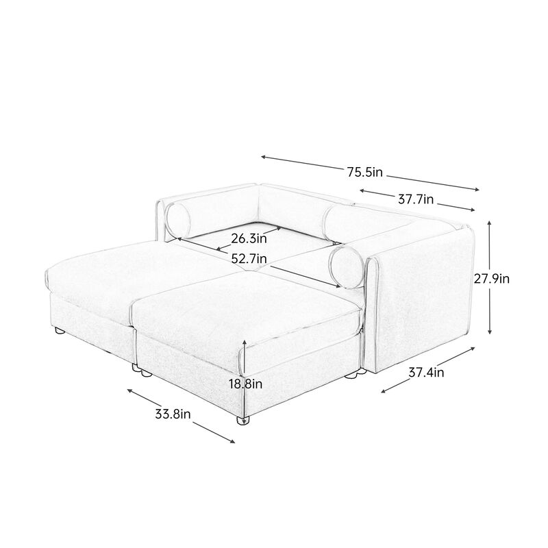 Merax Chenille Loveseat Sofa with 2 Ottomans and Hidden Storage