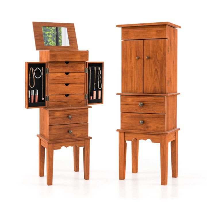 Hivvago Vintage Jewelry Storage Standing with Top Flip Makeup Mirror