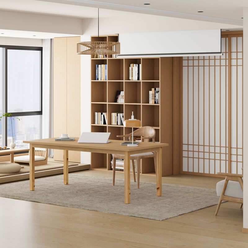 FUFU&GAGA Natural Wood Writing Desk, MDF & Rubberwood Construction (78.7" W x 29.5" H x 37.8" D), Natural Wood Finish