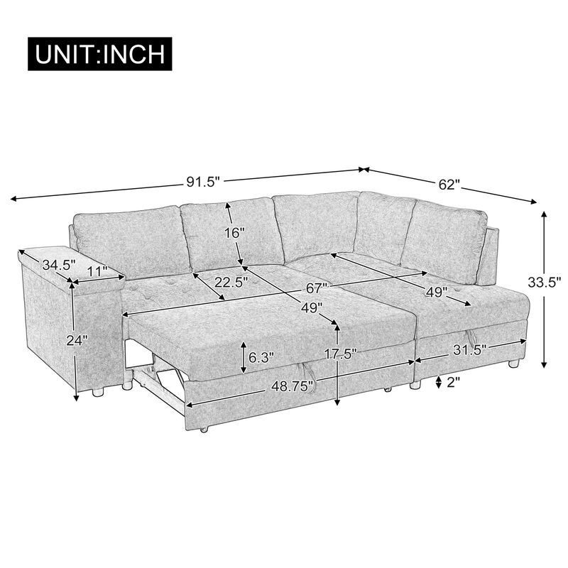 Merax L Shaped Sleeper Sofa Couch with Hidden Storage