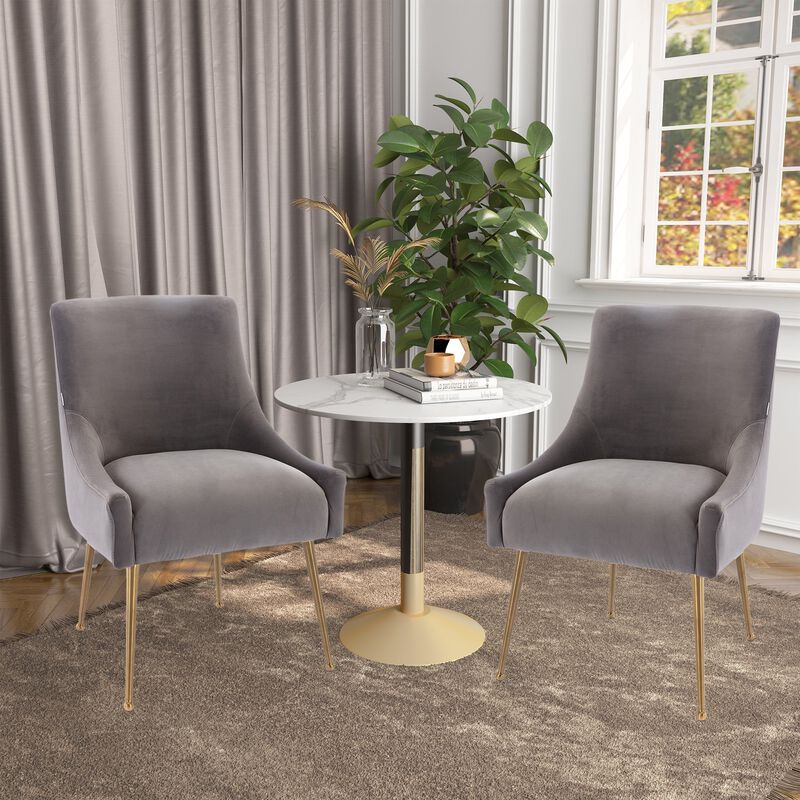 Grey Velvet Dg Chair with Pullg Handle and Adjustable Foot Nails(Set of 2)