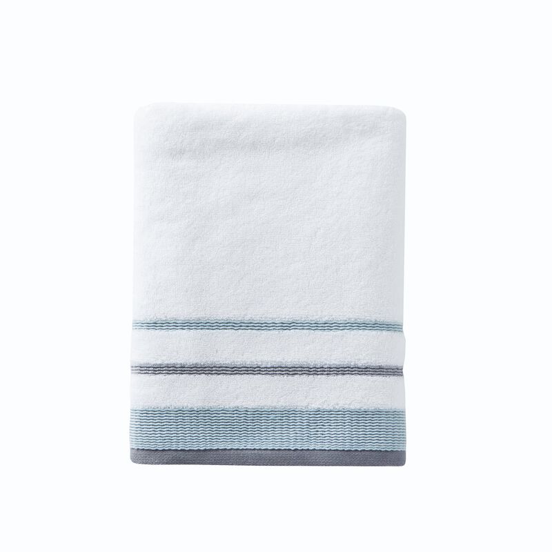 Saturday Knight Ltd Go Round Soft Terry And 2-Tone Striped Border Bath Towel - 27x50", White