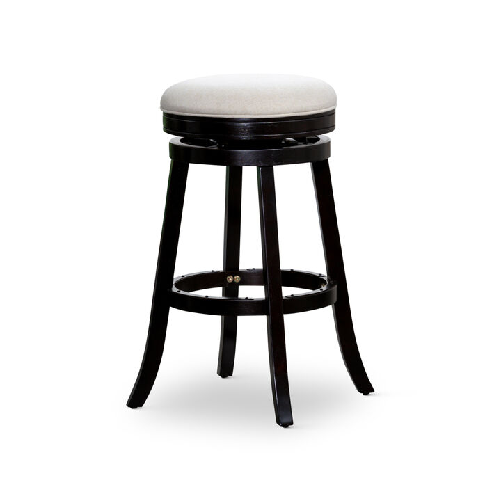 30" Barstool, Espresso Finish, Beige Fabric Seat