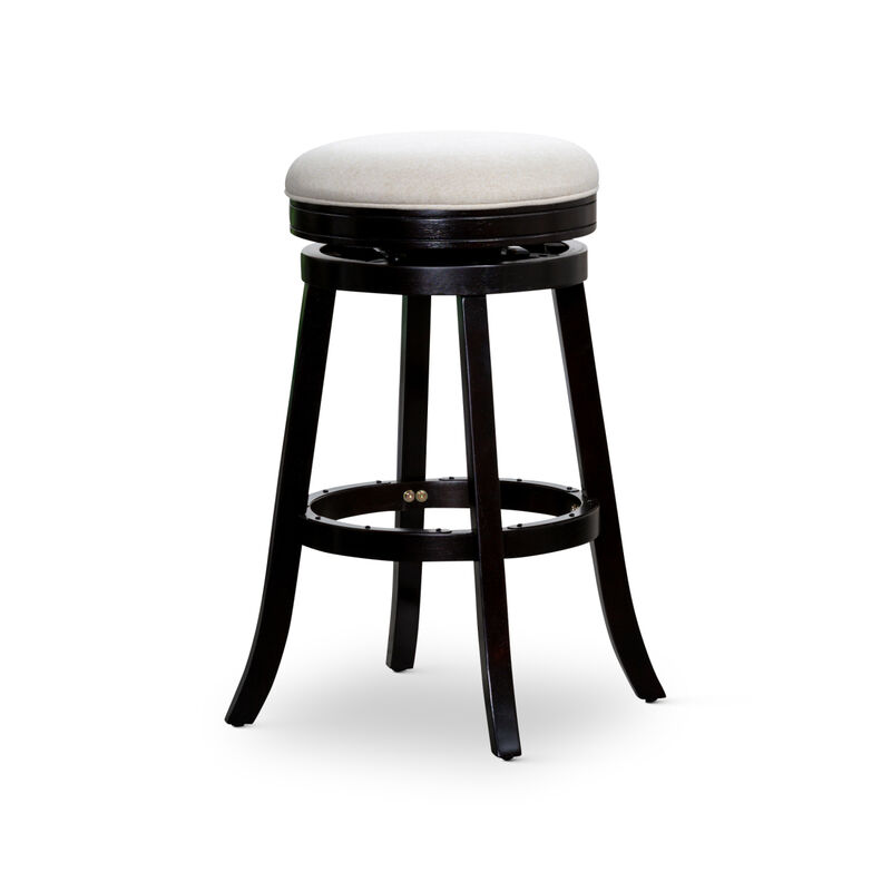 30" Barstool, Espresso Finish, Beige Fabric Seat