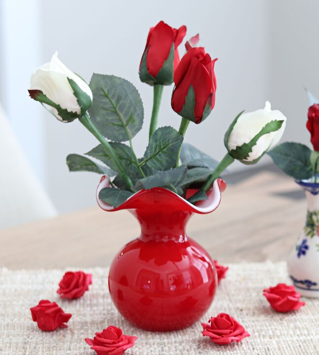 Blue Rose Polish Pottery Opal Red Small Vase