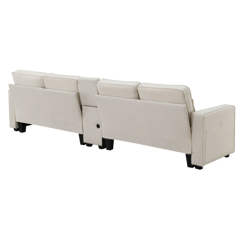 Merax Upholstered Sectional Sofa with Console
