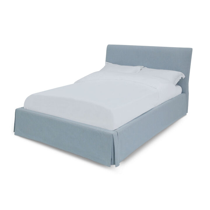 Kayla California King Storage Bed, Gray Linen Upholstery, Skirted Base - Benzara