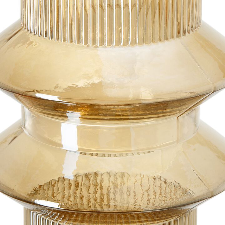 Rae Set of 2 Glass Vases, Tall Round Cylinders, Amber Yellow, Clear Finish-Benzara