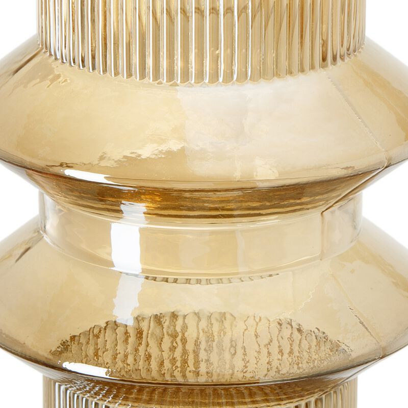 Rae Set of 2 Glass Vases, Tall Round Cylinders, Amber Yellow, Clear Finish-Benzara