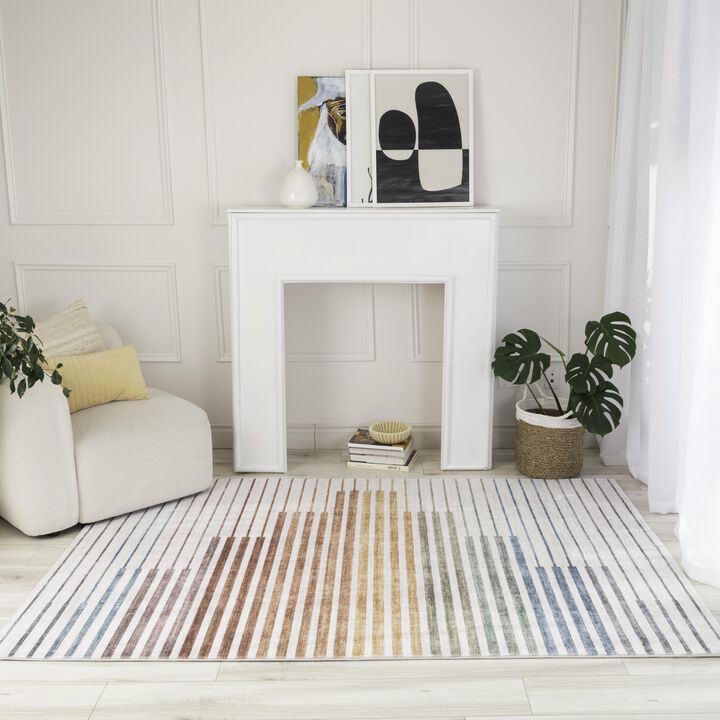 Eclipse Colorful Striped Rainbow White Beige Indoor Area Rug