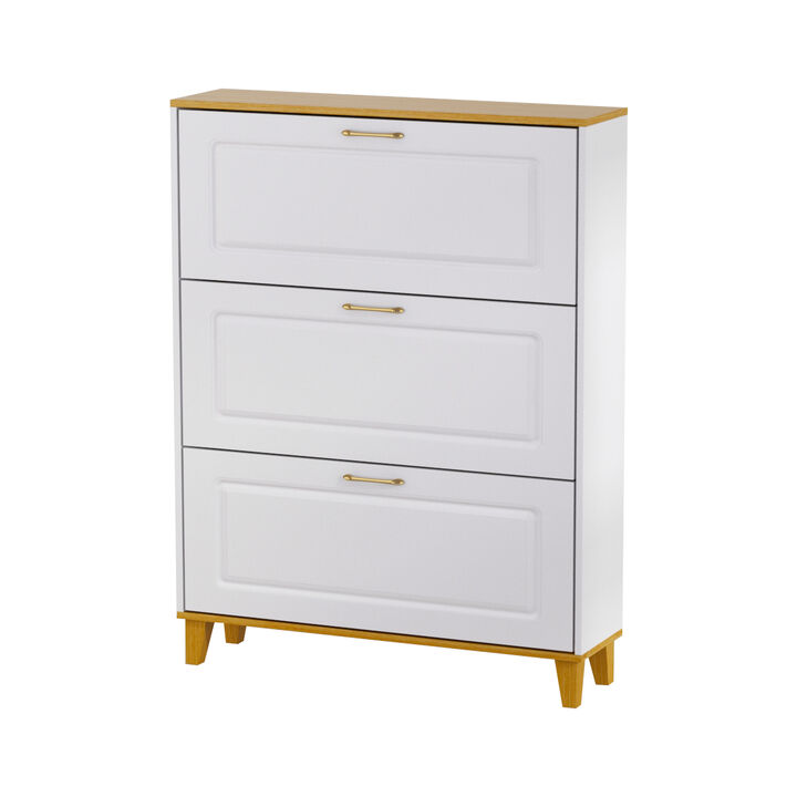 47.2 in. H x 35.4 in. W 24-Pairs White Wood Shoe Storage Cabinet with Foldable Compartments
