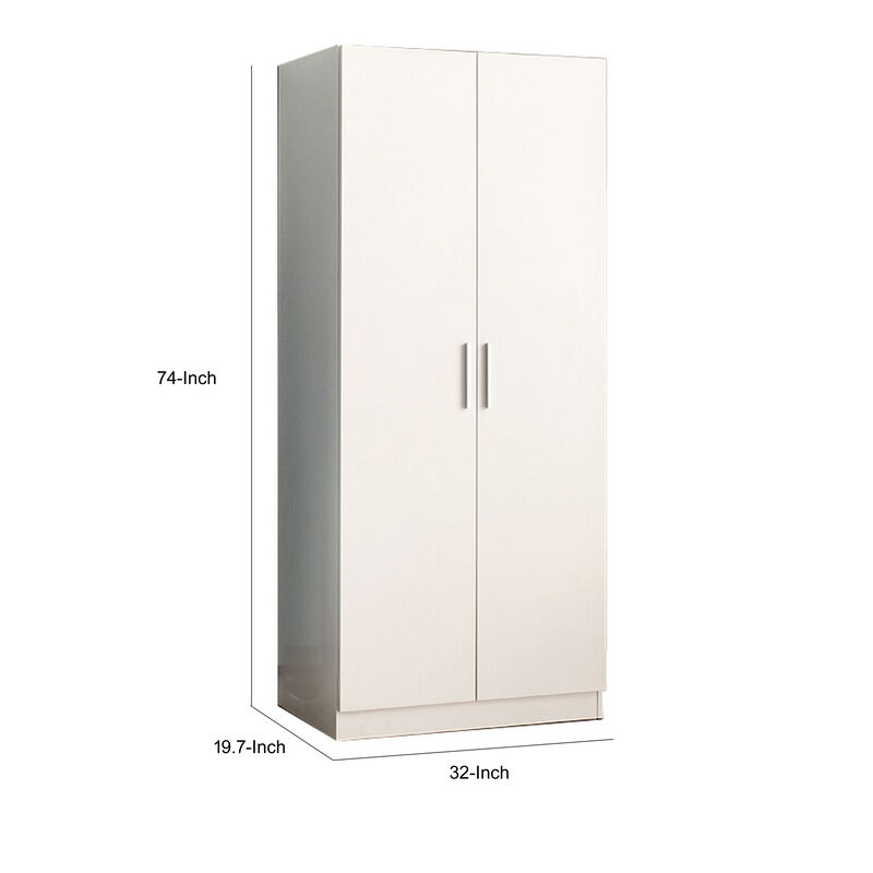 Avy Standing Closet with 2 Hanging Bar and 5 Shelves, Double Door, White - Benzara