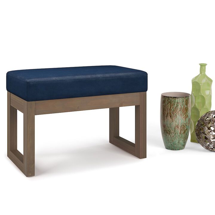 Simpli Home Milltown Solid Wood Footstool Small Ottoman Bench In Distressed Dark Blue