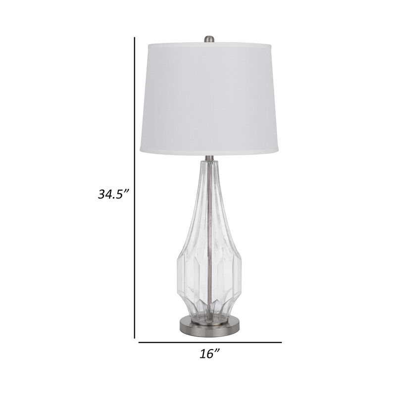 34 Inch Table Lamp Set of 2, White Drum Shade, Glass, Round Metal Base - Benzara