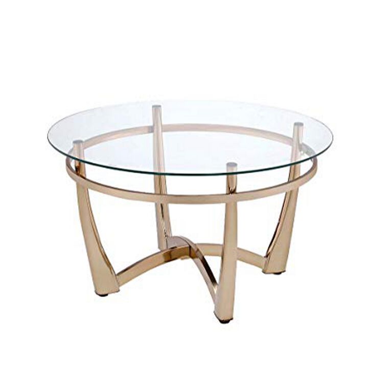 Attractive Coffee Table, Gold & Clear Glass-Benzara