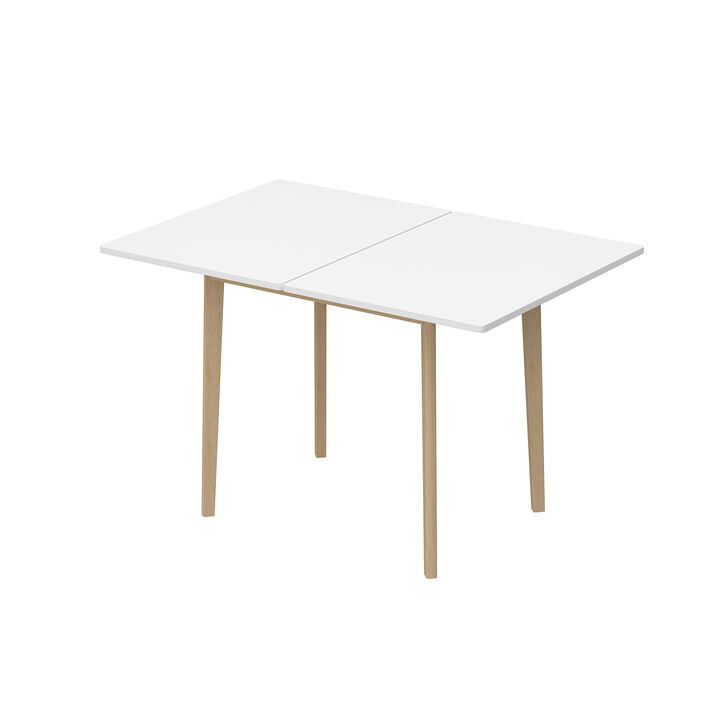 FUFU&GAGA Modern Expandable Folding Table with MDF Top & Rubberwood Legs (47.2" L x 31.5" W x 29.3" H),White & Natural