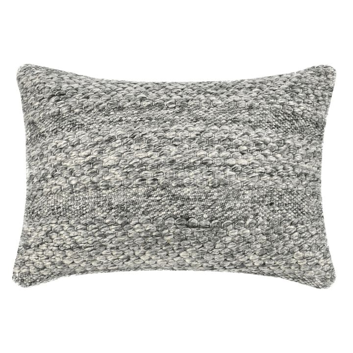 Dolu Lumbar Throw Pillow, Hand Woven Texture, 14x20 Inch, Gray - Benzara