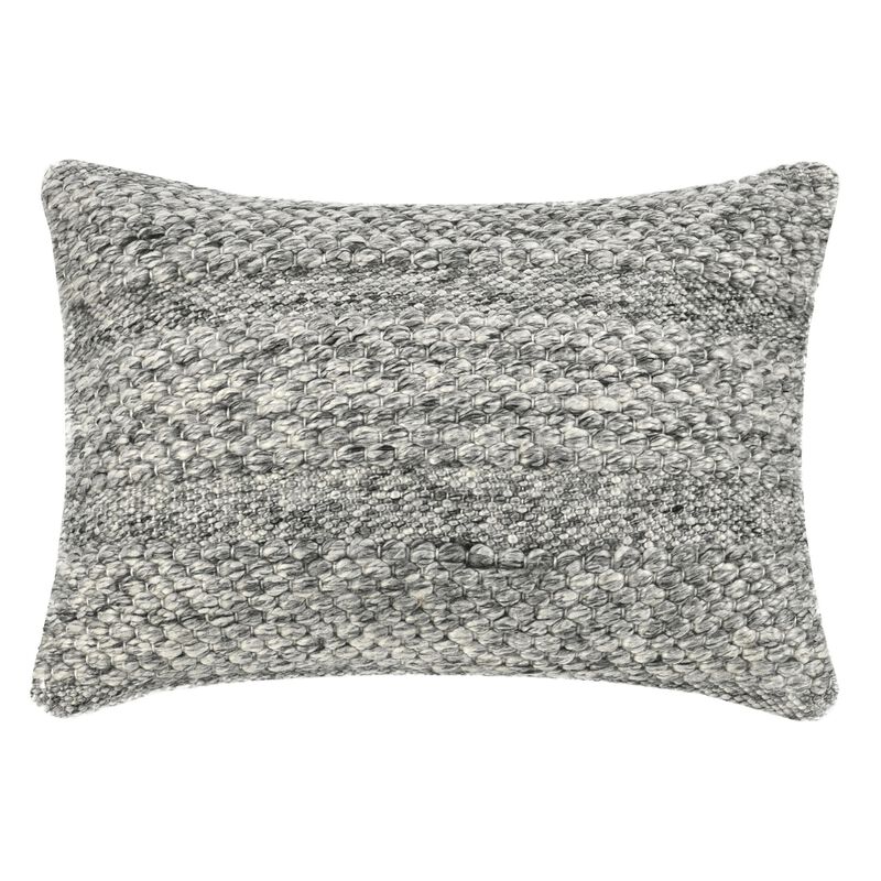 Dolu Lumbar Throw Pillow, Hand Woven Texture, 14x20 Inch, Gray - Benzara