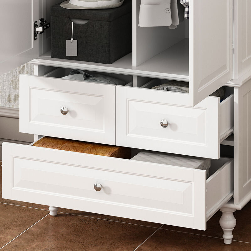 White Paint Wood 2-Door Armoires with Hanging Rod, 3-Drawers, Adjustable Shelves 70.9 in. H x 31.5 in. W x 19.7 in. D