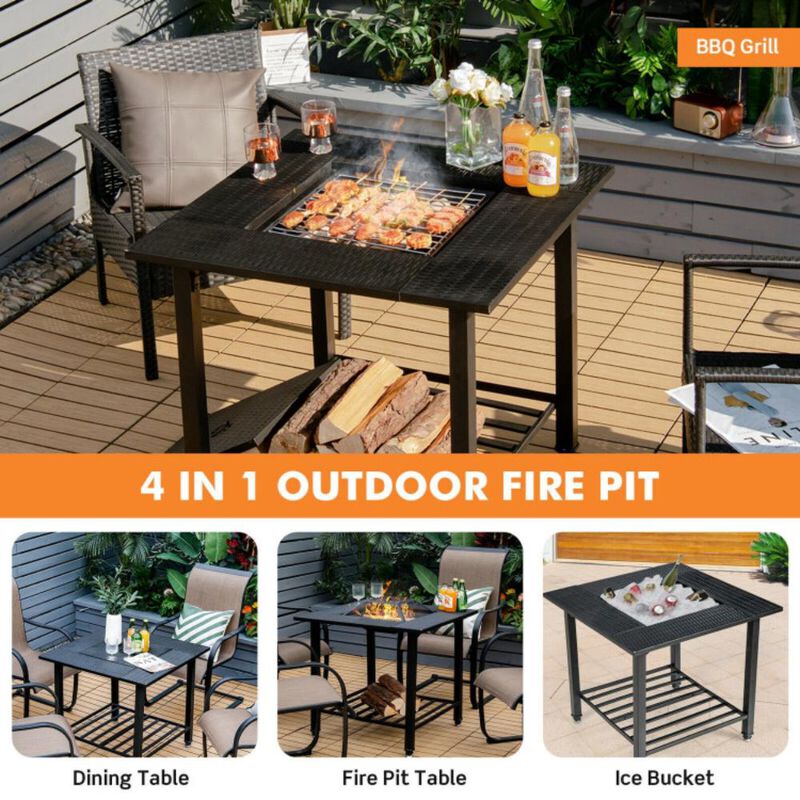 Hivvago 31 Inch Outdoor Fire Pit Dining Table with Cooking BBQ Grate