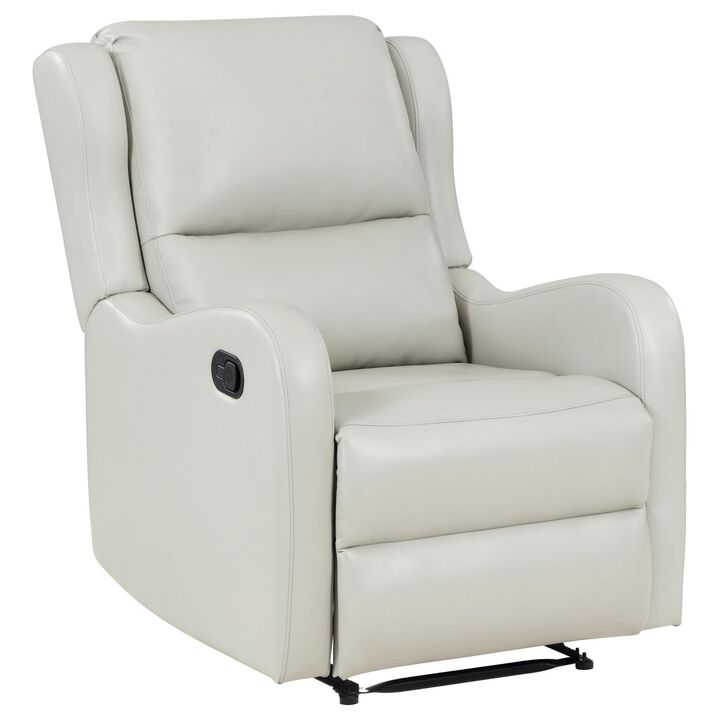 Mayra Manual Recliner Chair, English Arms, Plush Ivory Faux Leather - Benzara