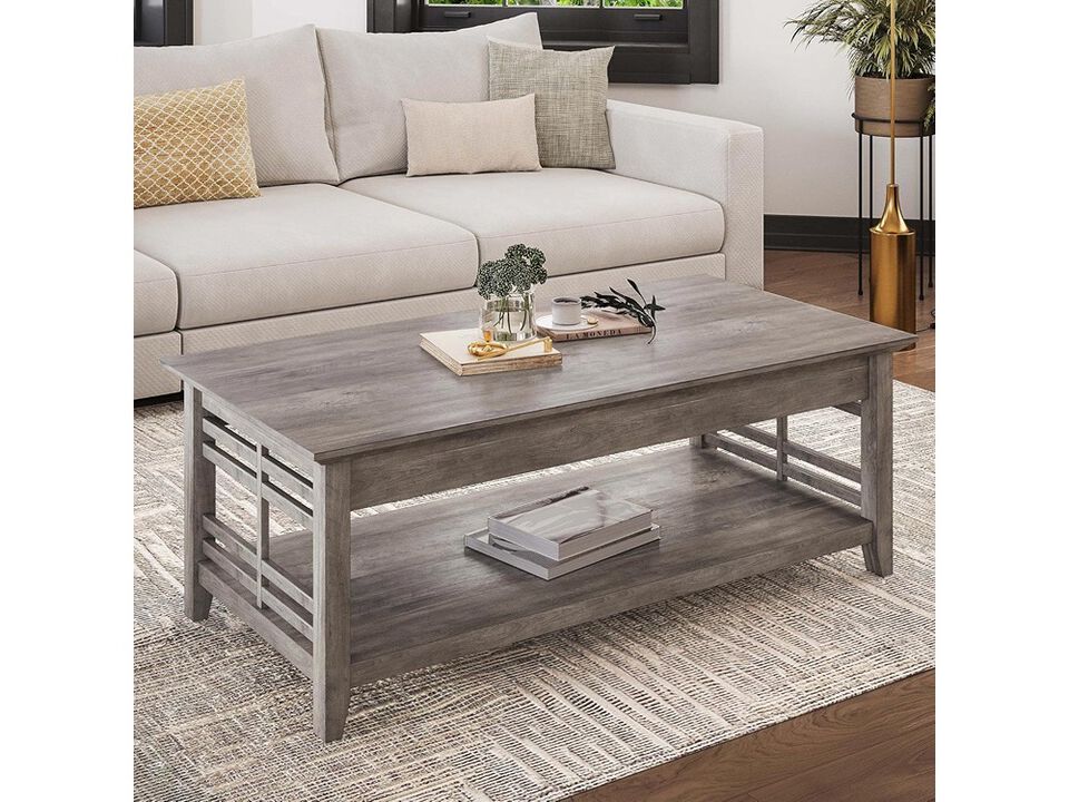BELLEZE Modern Wood Coffee Table with Storage Shelf Two Tier