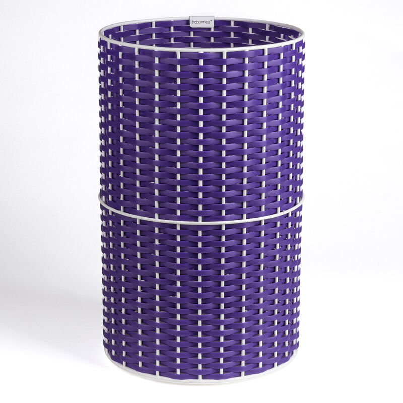 Cecil Modern Faux Wicker Cylinder Waste Basket