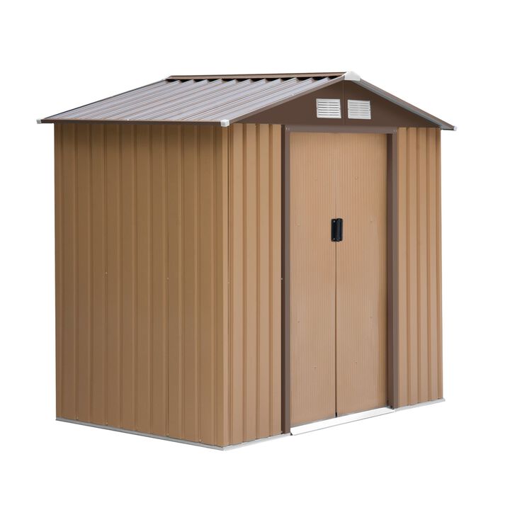 Brown Garden Storage: 7'x4'x6' Metal Shed with Sliding Doors