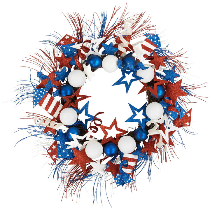 Glittered Stars and Rockets Patriotic Wreath - 22"