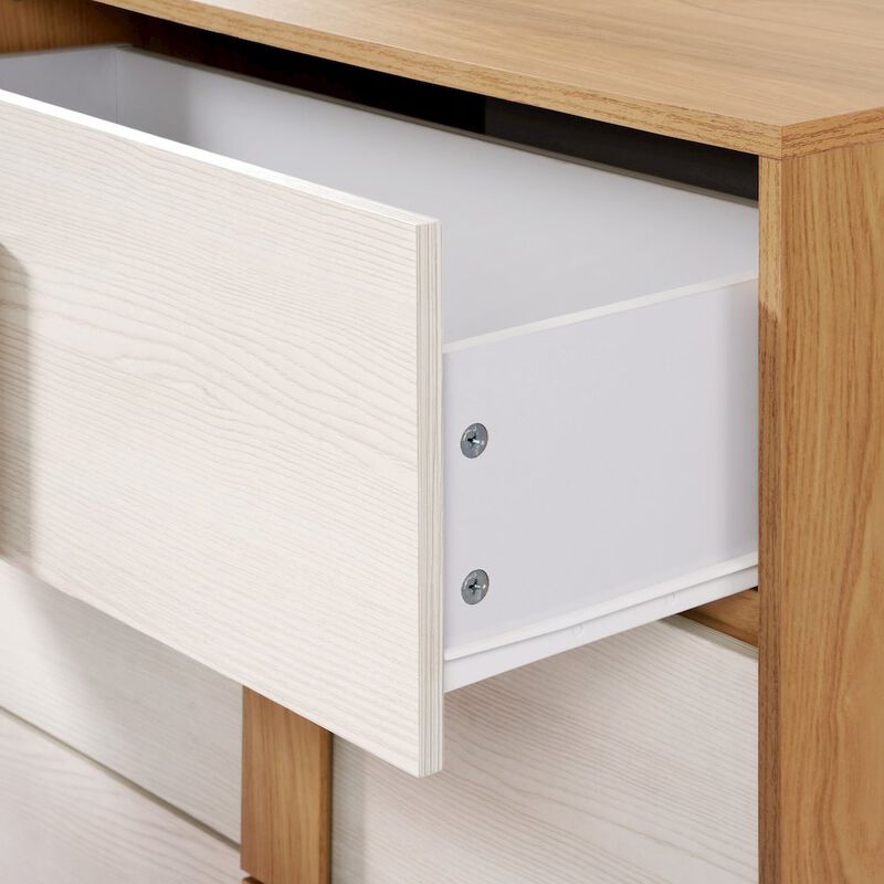 LuxenHome Natural and White 40.9-Inch Tall 4-Drawer Chest