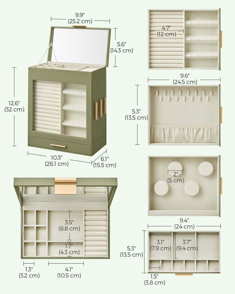 Elegant 5-Layer Jewelry Box with Glass Window, Vertical Storage Space, and Large Mirror