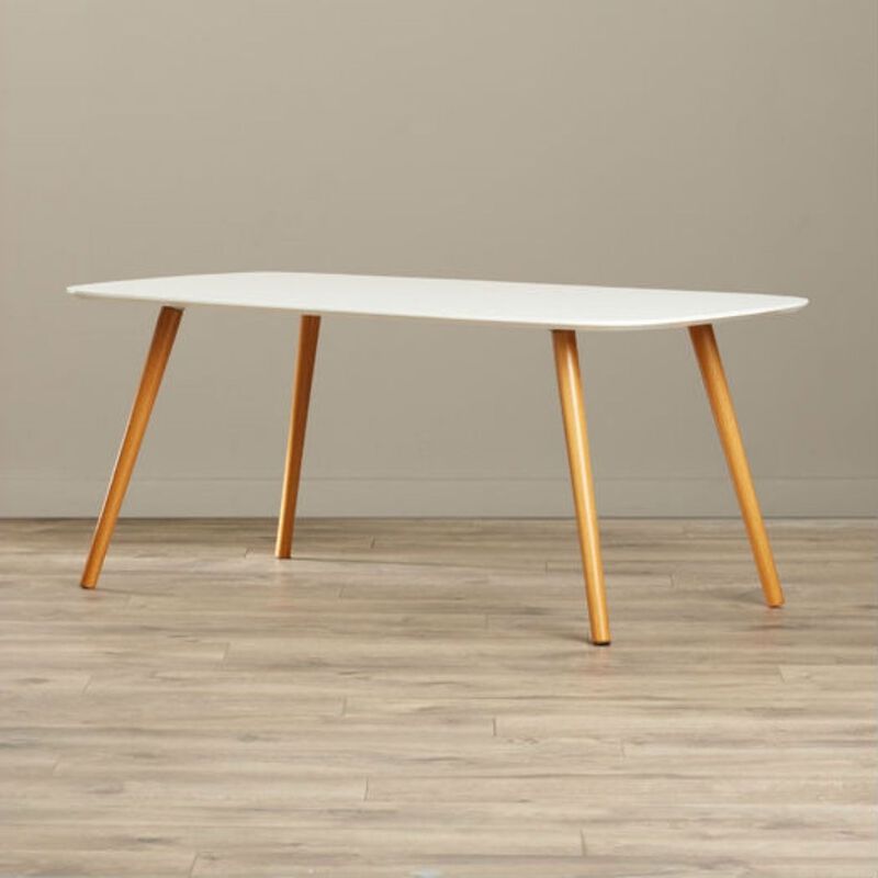 Hivvago White Top Mid-Century Coffee Table with Solid Wood Legs