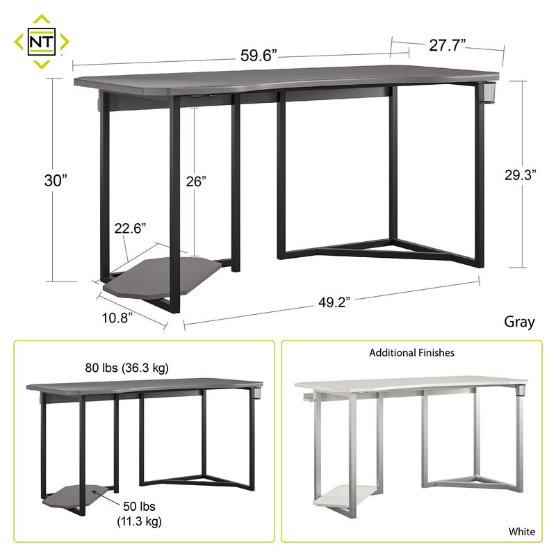 Ntense Quest Gaming Desk with CPU Stand, White