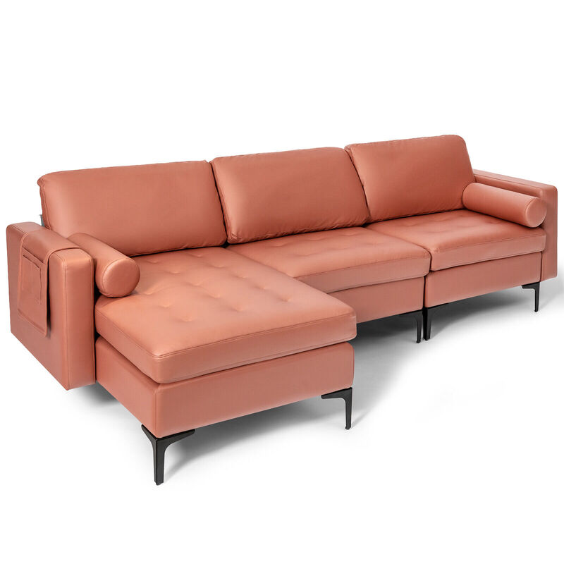 Modern Loveseat Sofa with 2 Bolsters and Side Storage Pocket