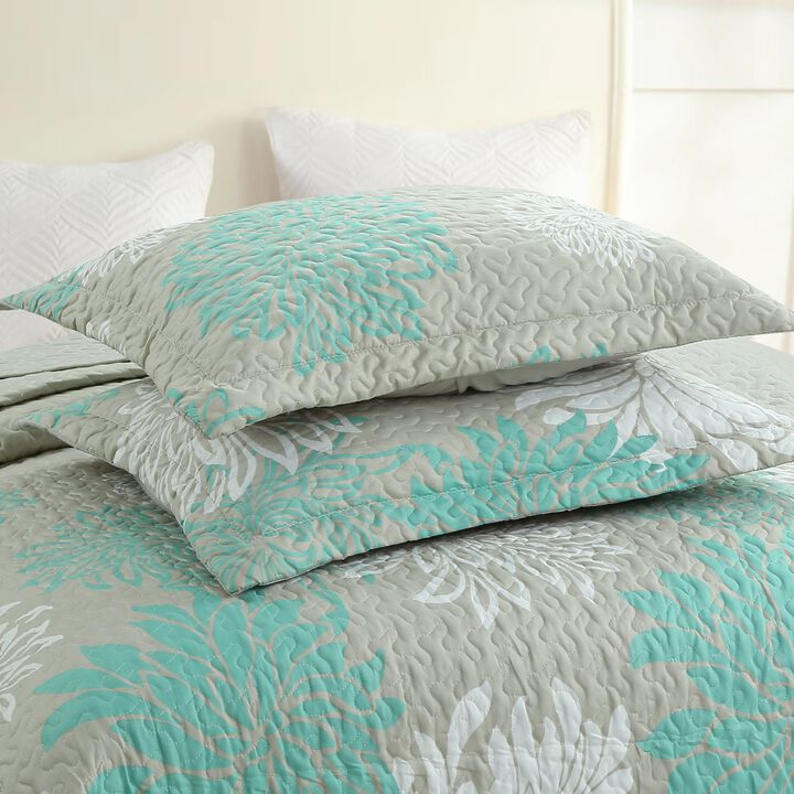 Marcielo 3 Piece Chrysanthemum Pattern Quilt Set Lightweight Bedspread Set Queen