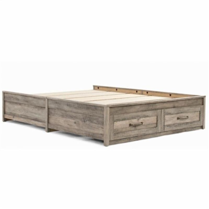 Hivvago Queen Farmhome Platform Bed with Storage Drawers in Grey Wood Finish