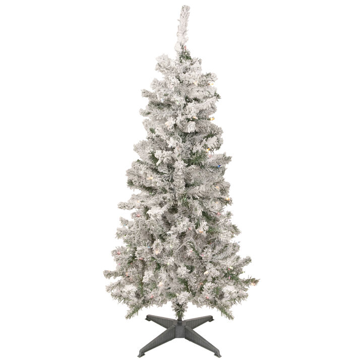 4.5' Pre-Lit Medium Heavily Flocked Pine Artificial Christmas Tree  Multicolor Lights