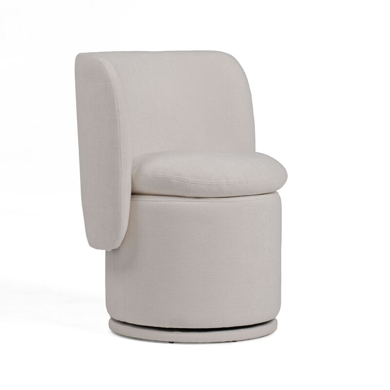 Reno Nori 26 Inch, Swivel Dining Chair, Off White Fabric, Wingback, Wood - Benzara
