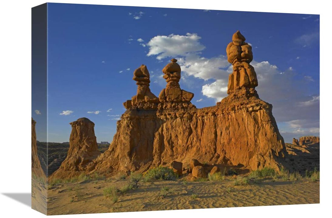 Eroded sandstone, The Three Judges, Goblin Valley State Park, Utah-Canvas Art-16x12