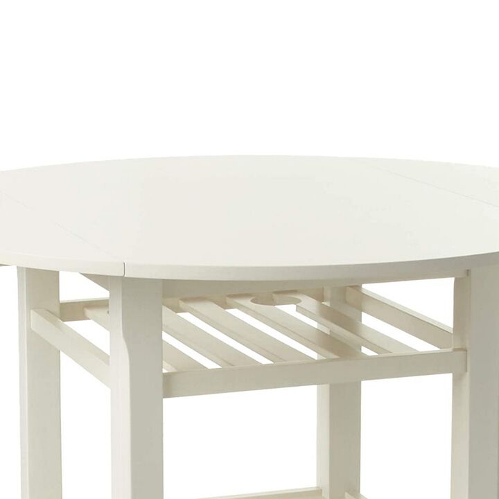 Round Wooden Counter Height Table With Wine Glass Shelf, Cream-Benzara