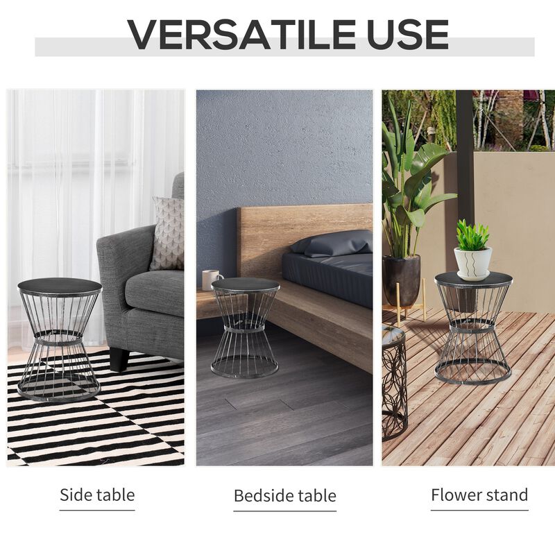 Black Patio Table: 16" Steel Hourglass Side Table for Indoor/Outdoor