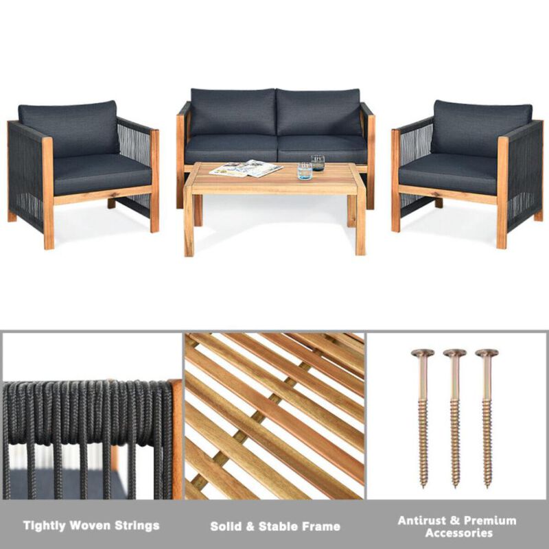 Hivvago 4 Pieces Acacia Wood Sofa Set with Cushions for Outdoor Patio