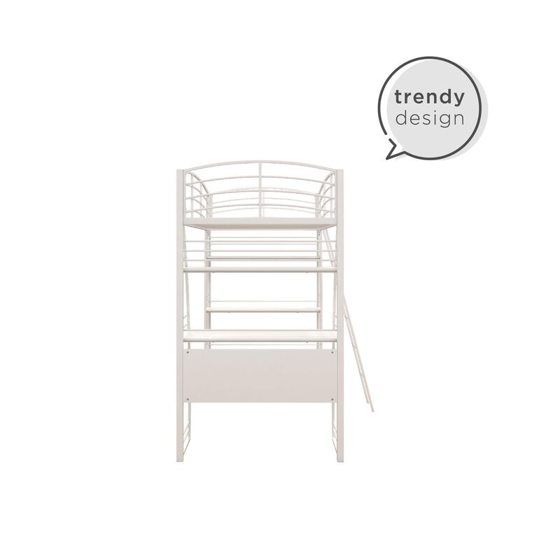 Atwater Living Lynn Modern Twin Loft Bed with Display Shelves and Desk