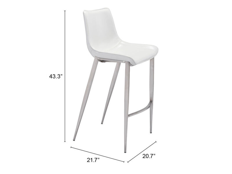 Magnus Barstool (Set of 2) White & Silver