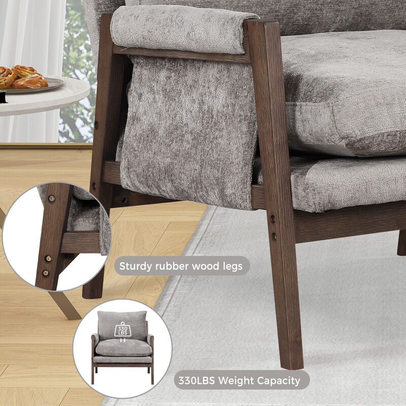 Mid-Century Modern Velvet Accent Chair,Leisure Chair with Solid Wood and Thick Seat Cushion