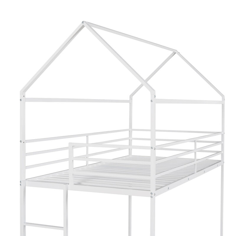 Bunk Beds For Kids Twin Over Twin, House Bunk Bed Metal Bed Frame Built-In Ladder