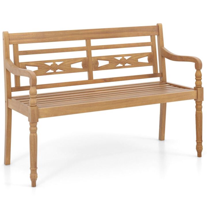 Hivvago 2-Person Teak Wood Patio Bench with Wide Backrest and Curved Armrests