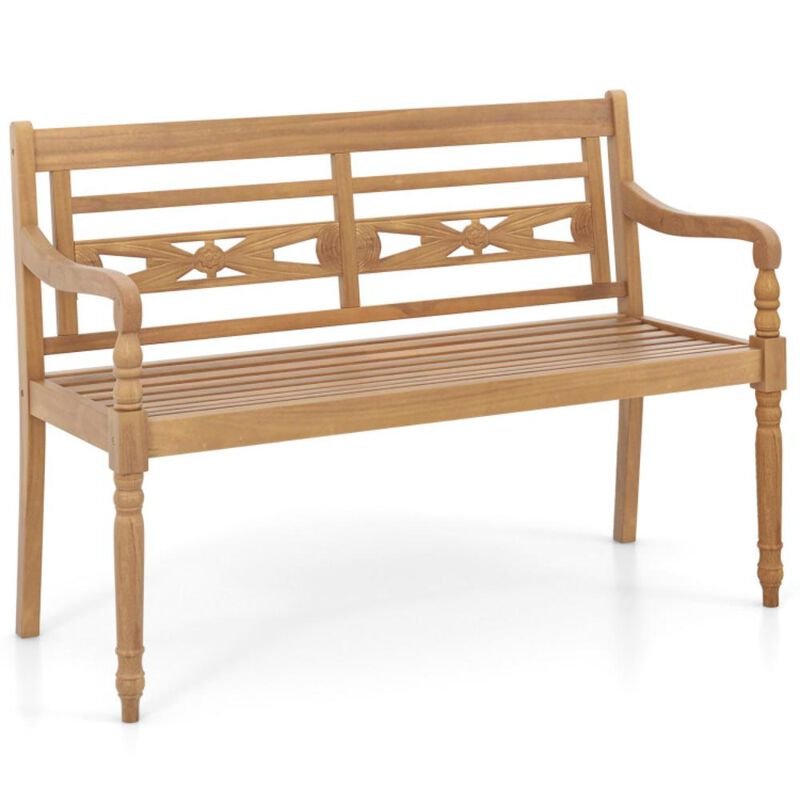 Hivvago 2-Person Teak Wood Patio Bench with Wide Backrest and Curved Armrests