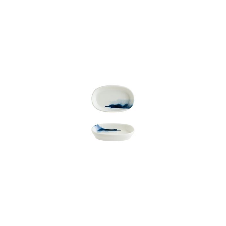 Blue Wave 4" x 2.5" x h:0.75" Oval Decorated Porcelain Platter (Set of 4)